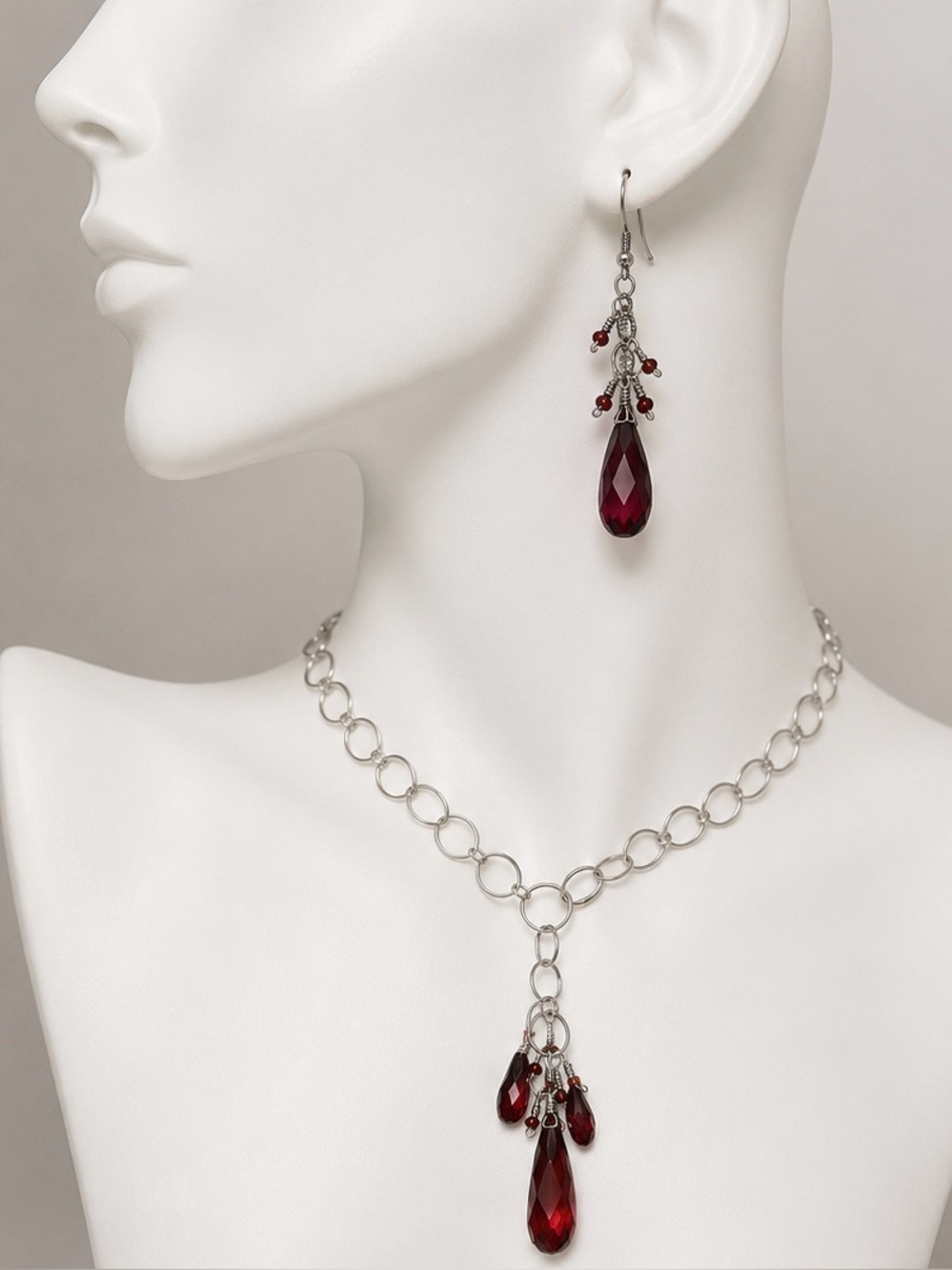 Faceted Paprika Swarovski Teardrops/Sterling Chain/Earrings. Versatile lengths.